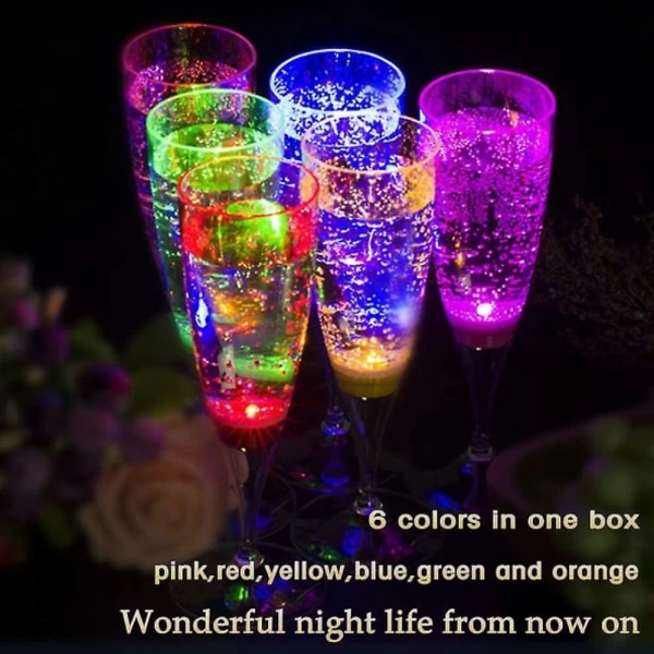 (A)6-pack led vinglas champagne fløjter lyser op glas led væske
