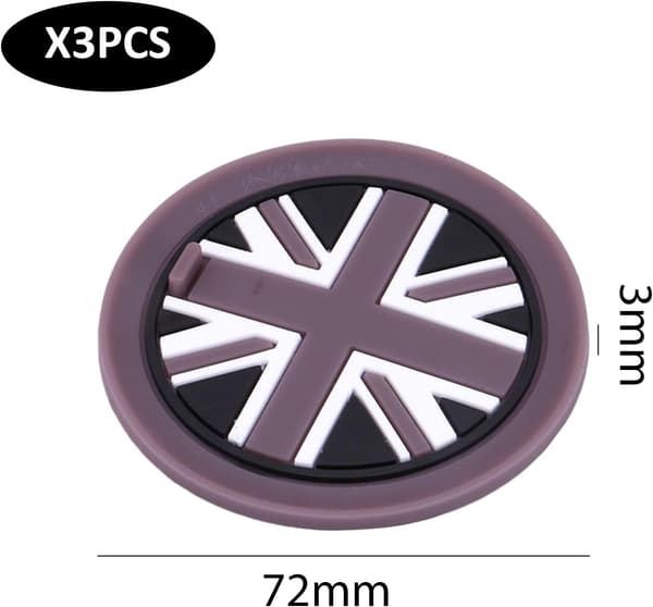 Sett med 3 grå coasters, mini biltilbehør, coasters, bil coasters, Union Jack stil coasters, silikon coasters