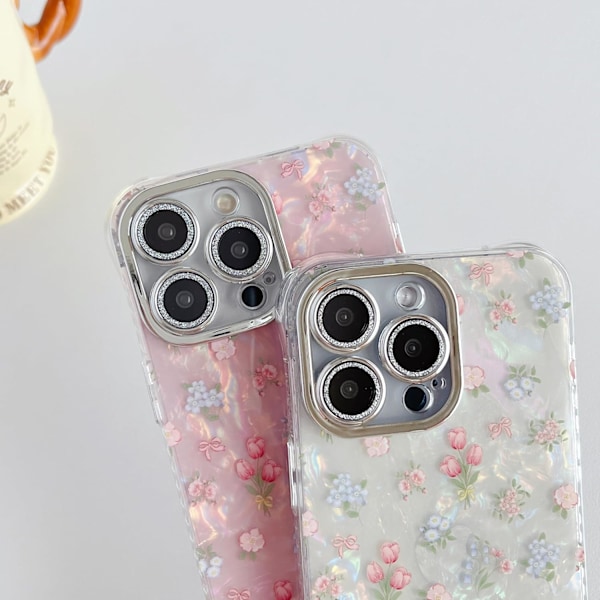 (Hvid) Sødt Tulipan Blomster Sløjfe Skal Mønster Telefon Cover Kompatibelt med iPhone 12 Cover
