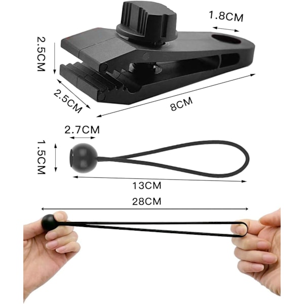 8x2,5cm 10 Set Presenningsklämmor Kraftiga Låsklämmor Tältklämmor med Sfäriskt Elastiskt Band Canvasöverdrag Markis Baldakin Utomhuscamping