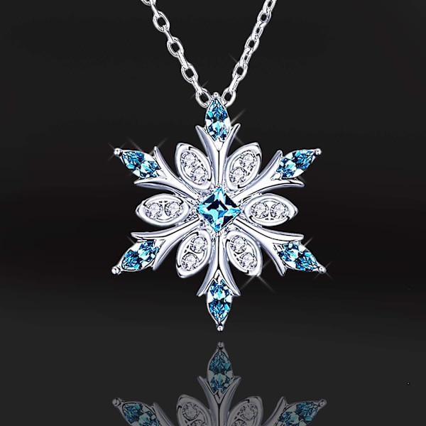 27×2×0.2cm Damhalsband med snöflinga i 925 sterling silver med blå kristaller för kvinnor, modehalsband, nyckelbenkedja
