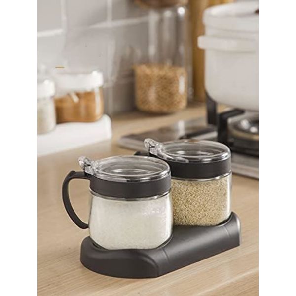 Glasburkar för kryddor, 12oz/350 ml Kryddburk med lock, skedar och bricka, Klar glasburk