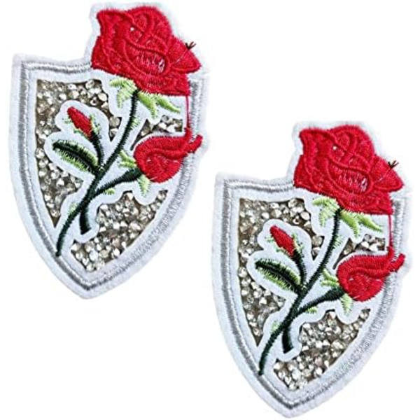 Bling Rhinestone Patch, 2 stk. Søde Blomst Røde Rose Stryge-på/Sy-på Patch, Krystal Hvid Stryge-på Patch Badge Applique DIY C