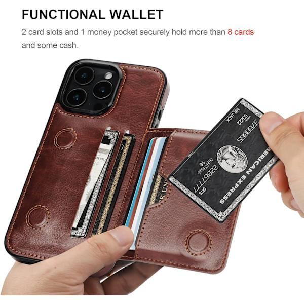 (Brun) Kompatibel med iPhone 16 Pro Max Plånboksfodral Kreditkortshållare, Premium Läder Kickstand Flip Dold Magnetisk