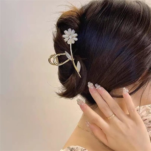 1 Rhinestone Daisy Hårklämma, Kvinnors Baksked, Blomstergreppsklänning, Temperament Hajklämma