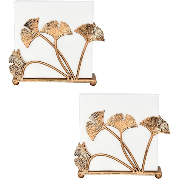 Set med 2 moderna servetthållare i Ginkgo-blad-design för bord, metallpapperservettförvaring för kök, snygg pappershandduk
