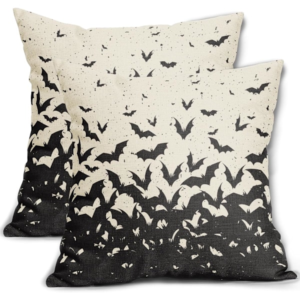 Halloween Bat Pillow Covers 18x18 Set of 2 Black Scary Pattern Print Halloween Decorations Decorative Throw Pillows Outd