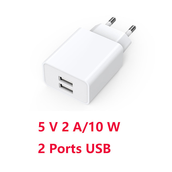 Universell 5V 2A/10W vegglader med 2 USB-porter - USB-kontakt kompatibel med alle typer dingser