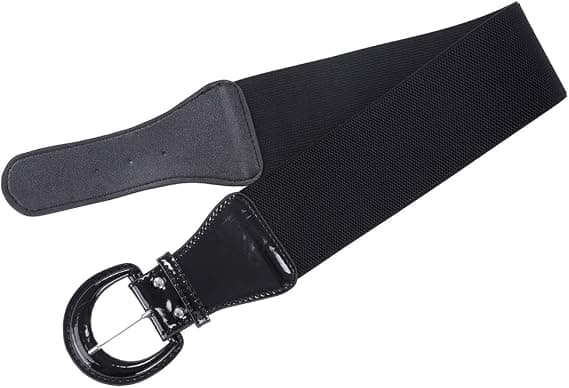 Svart bälte för kvinnor i elastiskt läder med 3 hål, elegant för klänning B