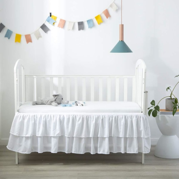 Standard Baby Cribs 52 x 28 Inch (Hvid), Ruffled Sengekappe til Baby Crib Sengetøj 3 Sider Blonder Ruffle