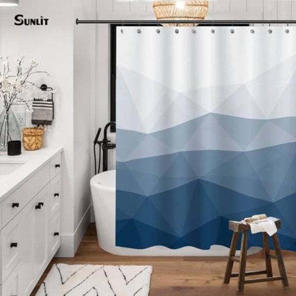 Designer Duschdraperi, Populärt Duschdraperi, Ombre Blå Tyg Duschdraperier för Badrumsinredning, Modern Badrum