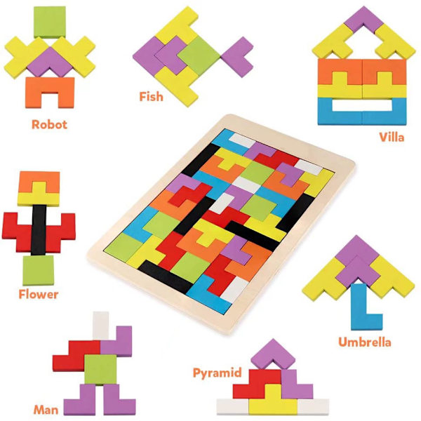 40-osainen puinen palapeli tangram-palapeli lelu lapsille aivojen teaser