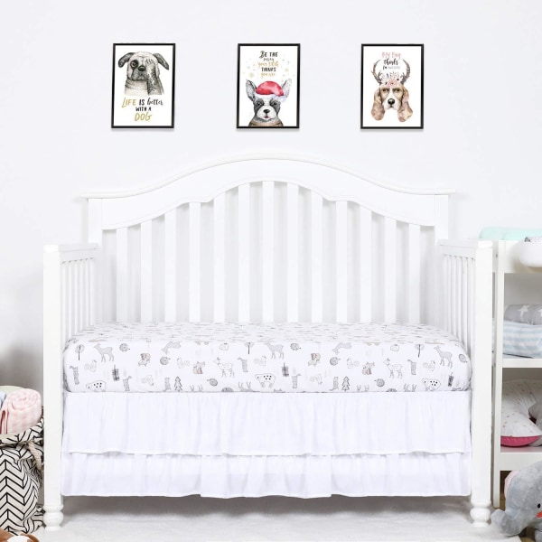 Standard Baby Cribs 52 x 28 Inch (Hvid), Ruffled Sengekappe til Baby Crib Sengetøj 3 Sider Blonder Ruffle