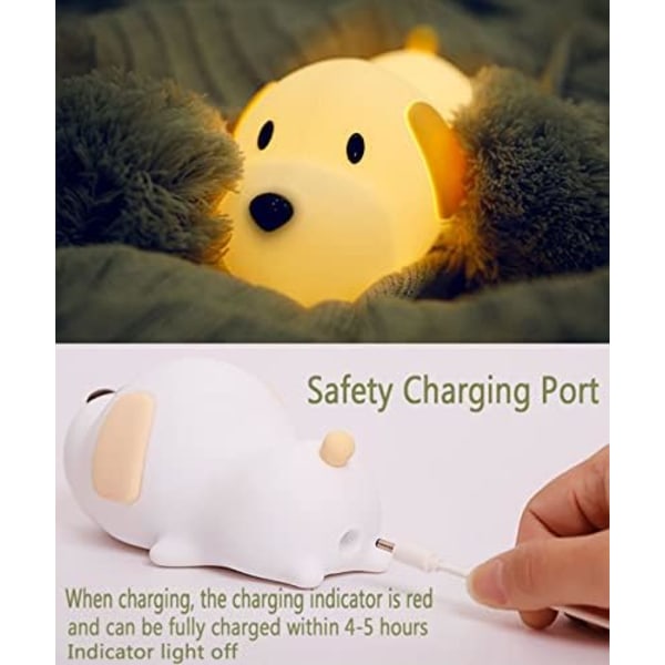 Børnenatlys, Sød Blød Silikon Hundelampe Dæmpbar Børneværelse Bærbar Hvalp Kawaii Lamper, Sengelampe til Baby og Toddler