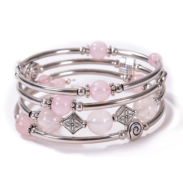 Rosa pärlchakra-armband Turkos armband Mode smycken Wrap armband med tjock silvermetall och mala-pärlor, Birt