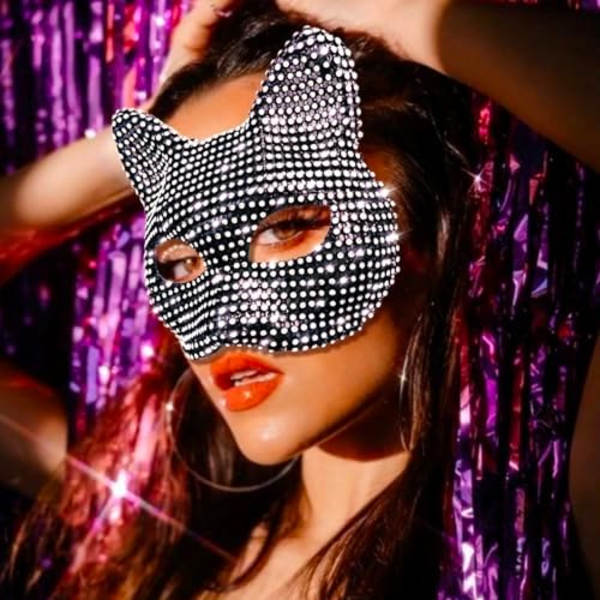 Kattkostym för Kvinna Katt Halsband Choker Handskar Rhinestone Katt Mask Svans Katt Kvinna Outfit Tillbehör Katt Kostym