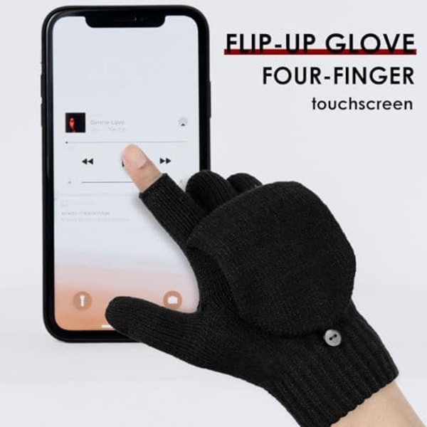 Vinterfingerlösa Vantar för Män Kvinnor, Omvandlingsbara Varma Halvfinger Vantar Flip Top, Stickade Musselvantar 2p