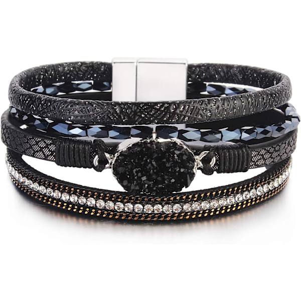 Læder Wrap Armbånd Boho Manschet Armbånd til Kvinder Krystal B
