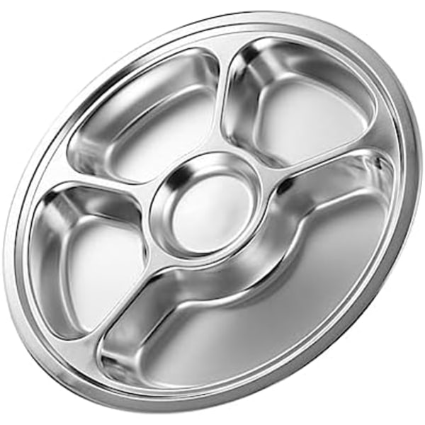 1 stk Rustfrit Stål Gitter Spiseplade Opdelt Fad Morgenmadsplade Mad Serveringsplade Dumpling Plade Rustfrit Stål Plade