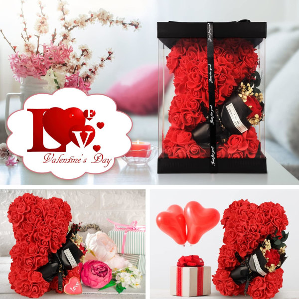 (Rød)Bear on Rose Valentinsdagsgave til hendes rosenblomstbjørn Mors dagsgave,fødselsdagsbamse