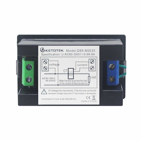 Digital Voltmeter Ammeter AC 80-300V 0-100A Spennings- og Strømmåler