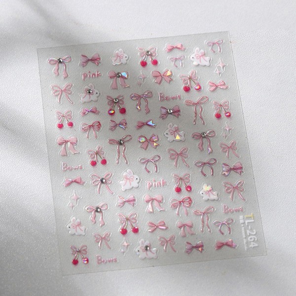 Glitter Sløjfe Negle Sticker til Neglekunst Selvklæbende Sløjfer Negle Decals Pink Sløjfer Neglekunst Stickers Daglig DIY Negledekoration Stickers Decals til Kvinder a