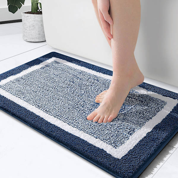 (Marineblå) 1 Mikrofiber Blød Bademåtte, Skridsikre Bademåtter, M