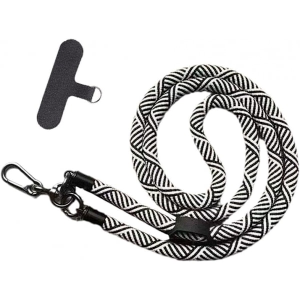 Mobiltelefon Crossbody Anti-förlust Snodd Justerbar Klätterrep Spänne Rep Avtagbar Black and White