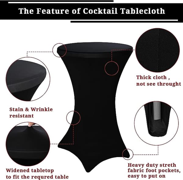 Blue Dream Nappe de cocktail d'angle carrée extensible noire 80