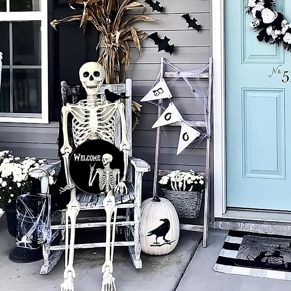 Halloween-koristeet Seppele Halloween-kallo Tervetuloa Ovimerkki Etuoveen Koristeluun, Maalaismainen Puinen Lomakoriste