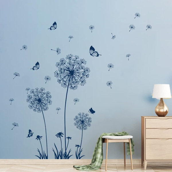 Bleu Stickers Muraux Pissenlit Autocollants Muraux Fleurs Blanc