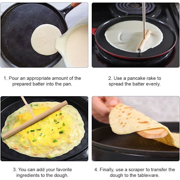 Crepe Spatel, Crepe Rake, 2 stk., Crepe Spreder, Træ Raclette Spatel, Træ Køkkenspatel