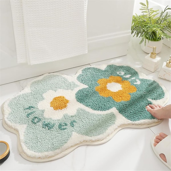 1 st (Tvillingblommor, 50x80cm) Halkfri Badrumsmatta, Mjuk Mikrofiber Badrumsmatta, Maskintvättbar Absorberande Duschmatta för Badrum, Kök, Sovrum, Dörr