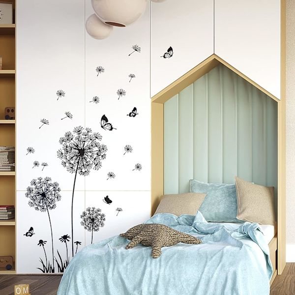 XL MASKROSBLOMMOR väggdekaler svart (30x90 cm) I fjäril växter gren träd I väggdekal dekal för vardagsrum