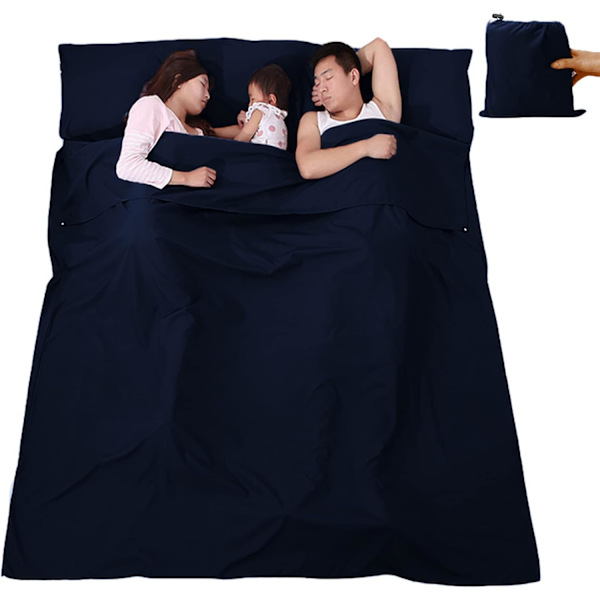 Kevyt ja kannettava, likaa hylkivä matkakäyttöön tarkoitettu makuupussilakana Navy blue