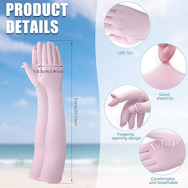 2 Par Anti-UV Lange Solbeskyttelseshandsker Kvinder Solkørselshandsker Skridsikker Fuld F Pink and Gray