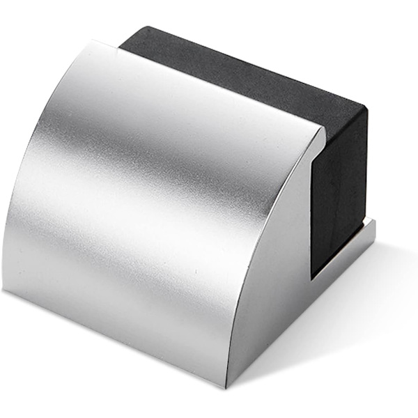 Svart Gummi Dørstopper - Moderne Sølv Krom Dørstopper - Solid Metallveggbeskytter med Buffer og Beslag, 1 stk