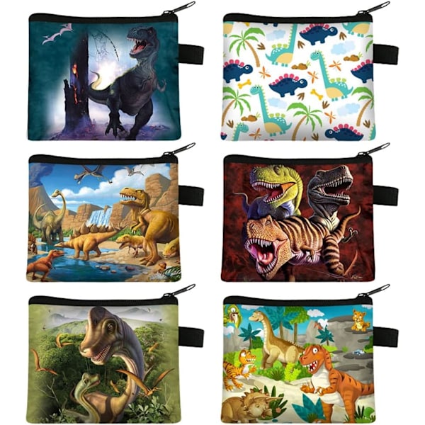 6 stk. Dinosaur lommebok myntpung for barn, Dino Cartoon lommebok Barnas myntpung lommebok kort