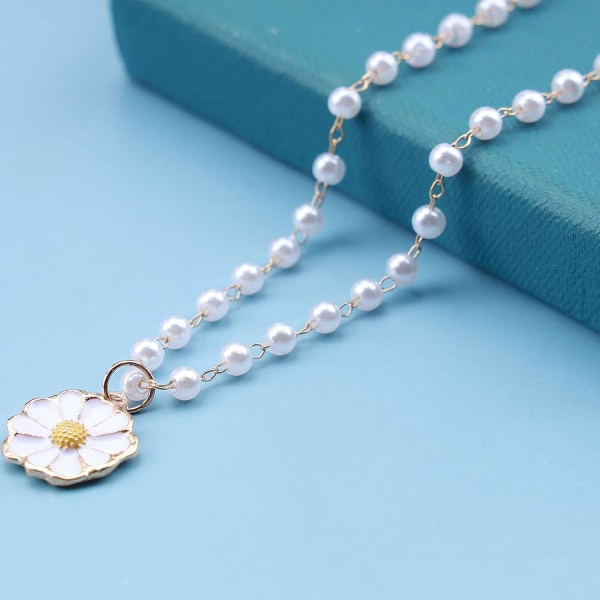 Boho helmillä koristeltu kaulakoru Choker Valkoinen helmillä koristeltu ketju Kulta helmillä koristeltu kaulakoru