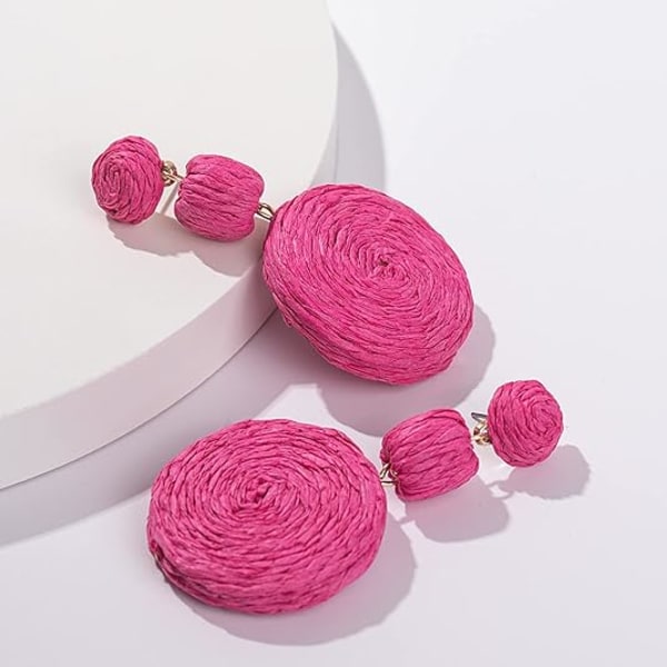 Statement Raffia Boho Runde Hengende Ball Øredobber - Søte Håndlagde Sommer Bohemske Hengende Smykker for Kvinner