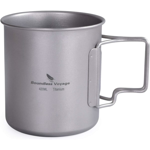 Titanium Kaffeekop Titanium Gryder Titanium Kop med Foldbar Håndtag Udendørs Camping Vandkop Spisebestik 14.3oz/420ml