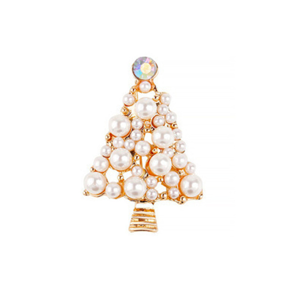 Julebrosche med perler og rhinsten (02 KC Gold 12251)