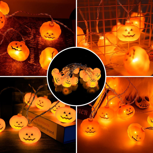 Halloween Dekorationer 14,7Ft 30LED Pumpa Ljusslingor, Batteridriven 8 Ljuslägen Halloween D