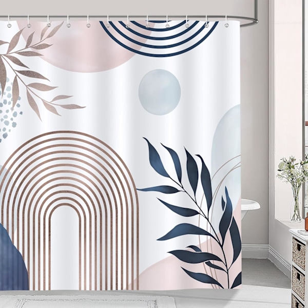 Abstrakt Duschdraperi Boho Löv Rosa Blå Modern Badrumsgardin Polyestertyg Anti-Mögel Vattentät Tvättbar Badrumsgardin 180 x 180 cm