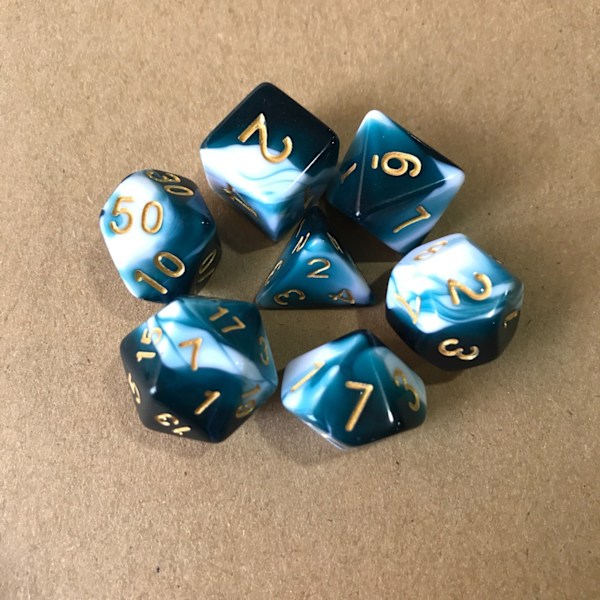 49 kappaletta DND-noppasetti, 7 settiä polyesteristä D&D-noppaa 7 pussukan kanssa Dungeons & Dragonsille, D&D-noppaa pussukoissa RPG DND:lle