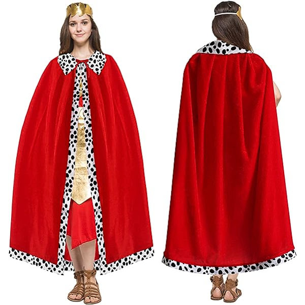 Kunglig mantel för vuxna, sammetskroningskappa, medeltida kungdräkt för Halloween, jul, karneval
