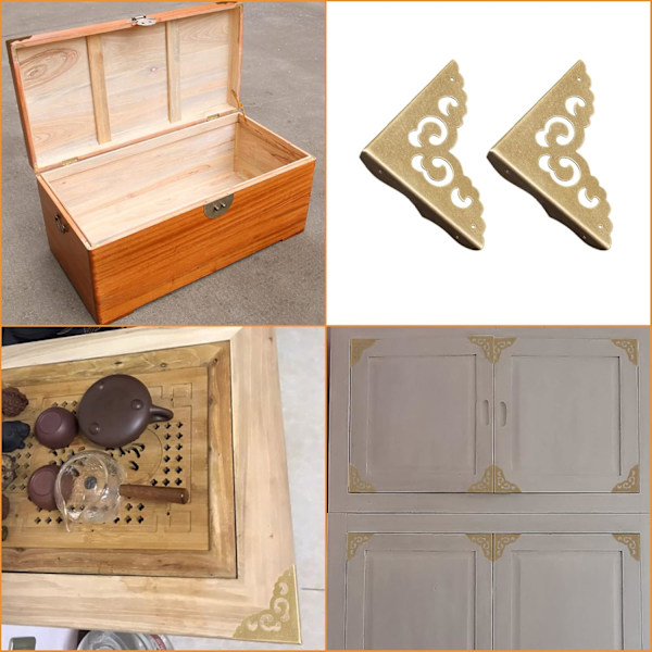 4 st Antik Mässingshörnskydd, Dekorativa Metallhörn, för Trälåda, Smyckeskrin, Presentask, Skrivbord