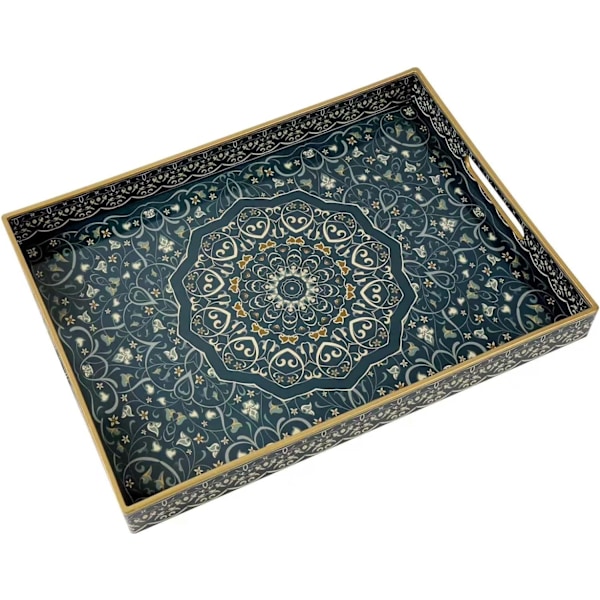 Serveringsbricka i Plast med Handtag, Stor Serveringsbricka för Ottomanbord, Dekorativ Serveringsbricka för Vardagsrum, La