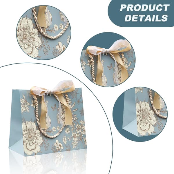 3-pack presentpåsar med handtag, presentpåsar, papperspåsar, presentpåsar med rosett, 25 * 20 * 12 cm