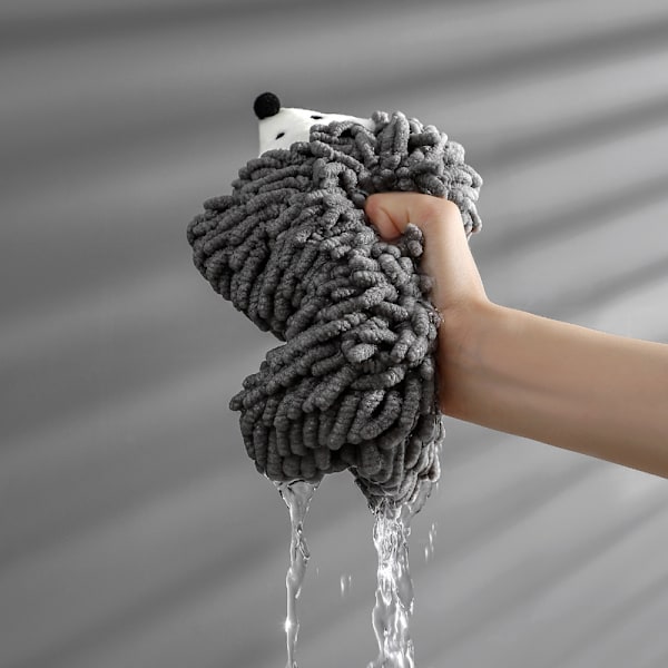 2-pack söta djur chenille handdukar, plysch pom pom handdukar med öglor, hängande handdukar f Gray